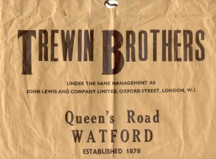 Trewins carrier bag 1950s Trewins carrier bag from 1950s