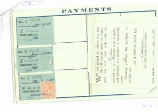 Trewins Receipt Card showing final payment notice