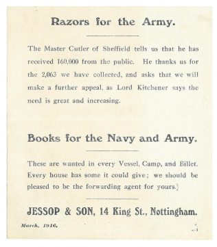 A Jessops notice to customers regarding World War One A Jessops notice to customers regarding World War One