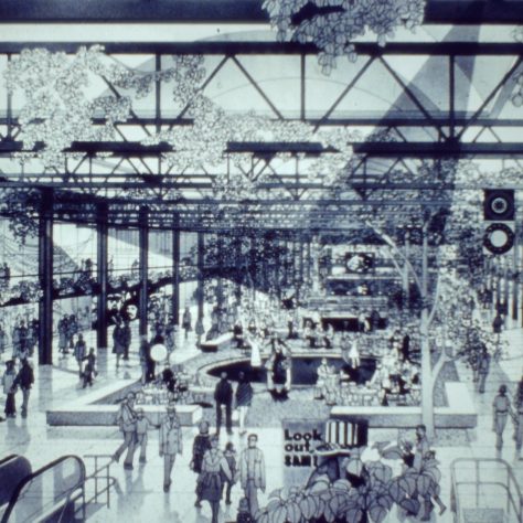 An artist's impression of the interior of Milton Keynes Shopping centre