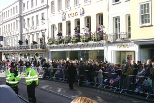 Royal to the end; Crowds gather in front of Caleys during the Royal wedding between Charlies and Camila in 2005