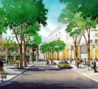 An artist's impression of John Lewis Cardiff, set within the redevelopment of the surrounding area An artist's impression of John Lewis Cardiff, set within the redevelopment of the surrounding area