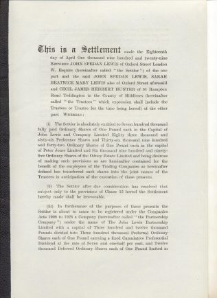 The opening page of the First Trust Settlement