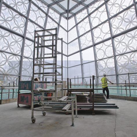 Part of the iconic glass interior under construction, 2011