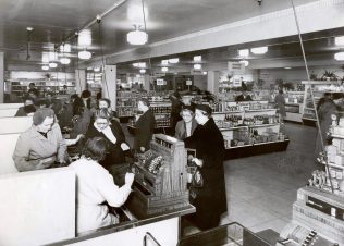 The self service food hall at John Barnes, said to be one of the first self service departments in London The self service food hall at John Barnes, said to be one of the first self service departments in London
