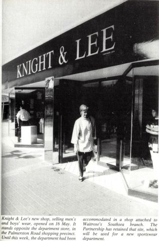 The Gazette details the opening of a brand new Knight and Lee Menswear shop, which was now located opposite the main building of Knight and Lee