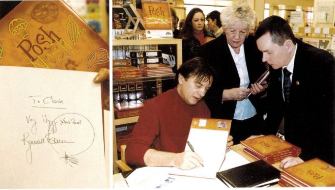 Raymond Blanc signing an addition of Posh Nosh, 2001