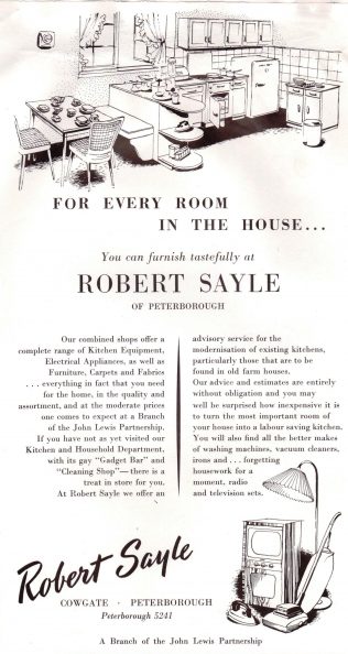 A post-war leaflet advertising Robert Sayle Peterborough