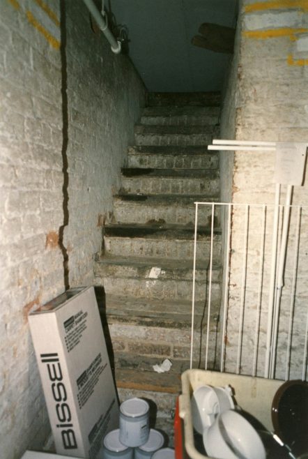 Kitchenware fire escape from the 'dungeons' which led into the Furnishing Fabric stockroom. | JLP Archive Collection