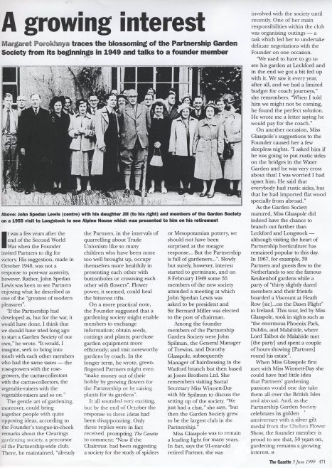 The origins of the Garden Society. | The Gazette. 5th.June 1999.