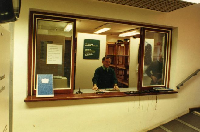 Carlo Rodia and Tom Garland in the partners entrance watchbox. | JLP Archive Collection