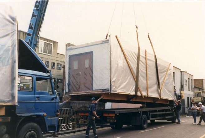 The portacabins arrive. | JLP Archive Collection