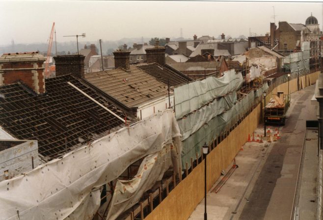 Shops facing Trewins, Queens Road ready for demolition. | JLP Archive Collection