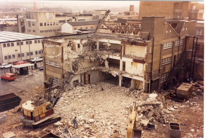 Demolition of Kinghams warehouse and customer car park. | JLP Archive Collection