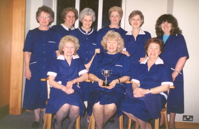 Shop department winners. Back row: Annie Maguire, Maureen Brosnan, Brenda Page, Maureen Bishop, Doreen Ross & Maria Cummings. Front row: Pam Miles, Pat Hatton & Sheila Shakeshaft.