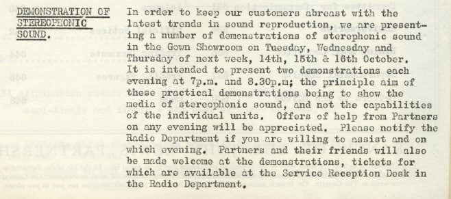 Demonstration of Stereophonic sound. | Volume 7, No.34, 11 October 1958