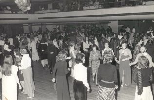 The 'Five Million' party at Top Rank, Watford. Florrie is third from right in the second row facing the camera. | From the private collection of F. Dwyer.