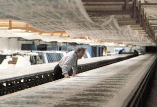 Long time Printing Manager Alan James in the table printing department, 1992