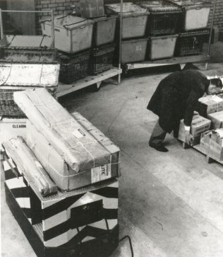 The robotug and trailers at John Lewis Stevenage, 1964