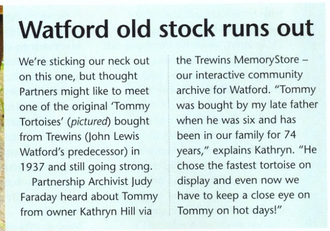 Watford old stock runs out - a tale of Tommy Tortoise.