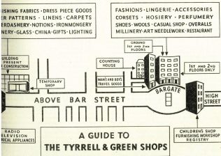 A guide to the different Tyrrell and Green shops, from a Gazette of 1955 A guide to the different Tyrrell and Green shops, from a Gazette of 1955