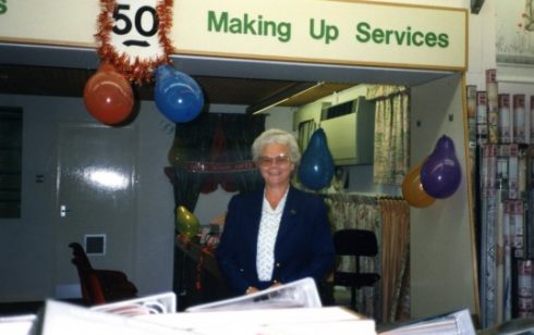 Marjorie Shaw at the Make up Desk on her 50th birthday.