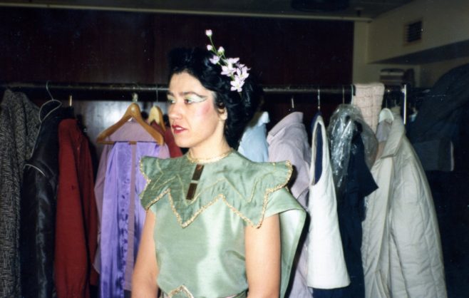 Linda Lander dressed for the enterainment in the Masonic Hall