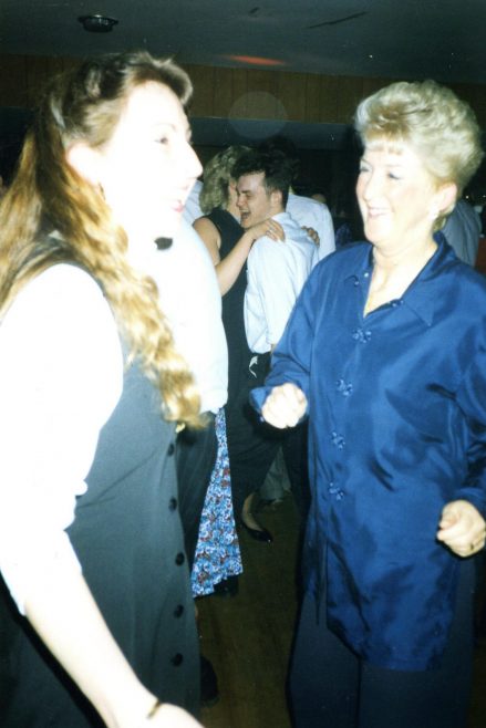 Sue Hyslop and Jean Dalby at a Robert Sayle Christmas Party