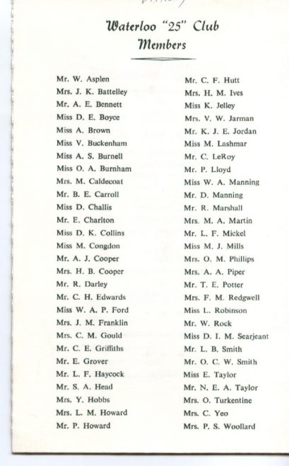 List of members of the Robert Sayle Waterloo Club in 1975