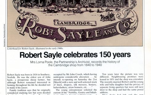 Article from the Gazette regarding 150 years of Robert Sayle