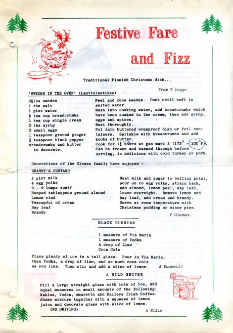 Recipes donated for a Christmas Chronicle.