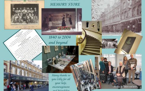 Collage to mark opening of Robert Sayle Memory store project with Gilly Vose our Mentor at the project start.