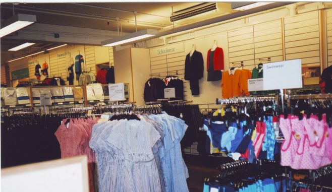 Childrens wear dept in the old work room area after the work room moved to the magnet building