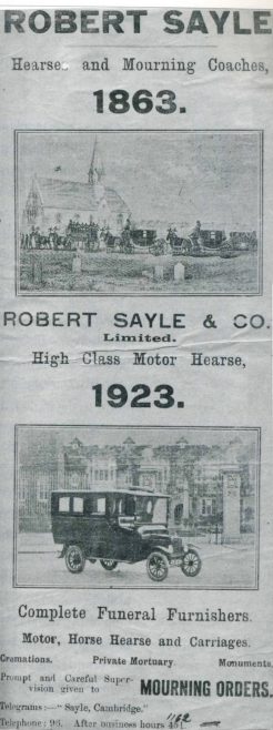 An Advertisement for the Robert Sayle Funeral Service in 1923