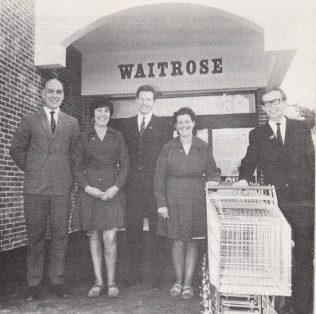 (L to R) Mr Jim Barber-Deputy Manager, Mrs Ethel Jones-Checkout Supervisor, Mr David Lumb-Branch Manager, Mrs Constance Jenkins-Branch Clerk and Mr B A O'Callaghan-Operations Manager Group D