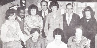 Waitrose Retirement Committee:- (seated right to left) Doris Feltonm, Mrs Biddy Reading, Mrs Doris Webb (standing left to right) Mrs Mina Thomson, Mr Carl Rose, Mrs Olive Blake, Mr Alan Curtis, Mrs Barbara Nash, Mr Fred Grumbell and Mrs Margaret Jenkins.