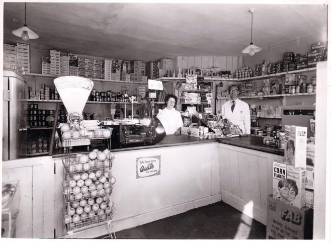 Leckford village shop 1965 - Mr and Mrs Last behind the counter | D S Herbert